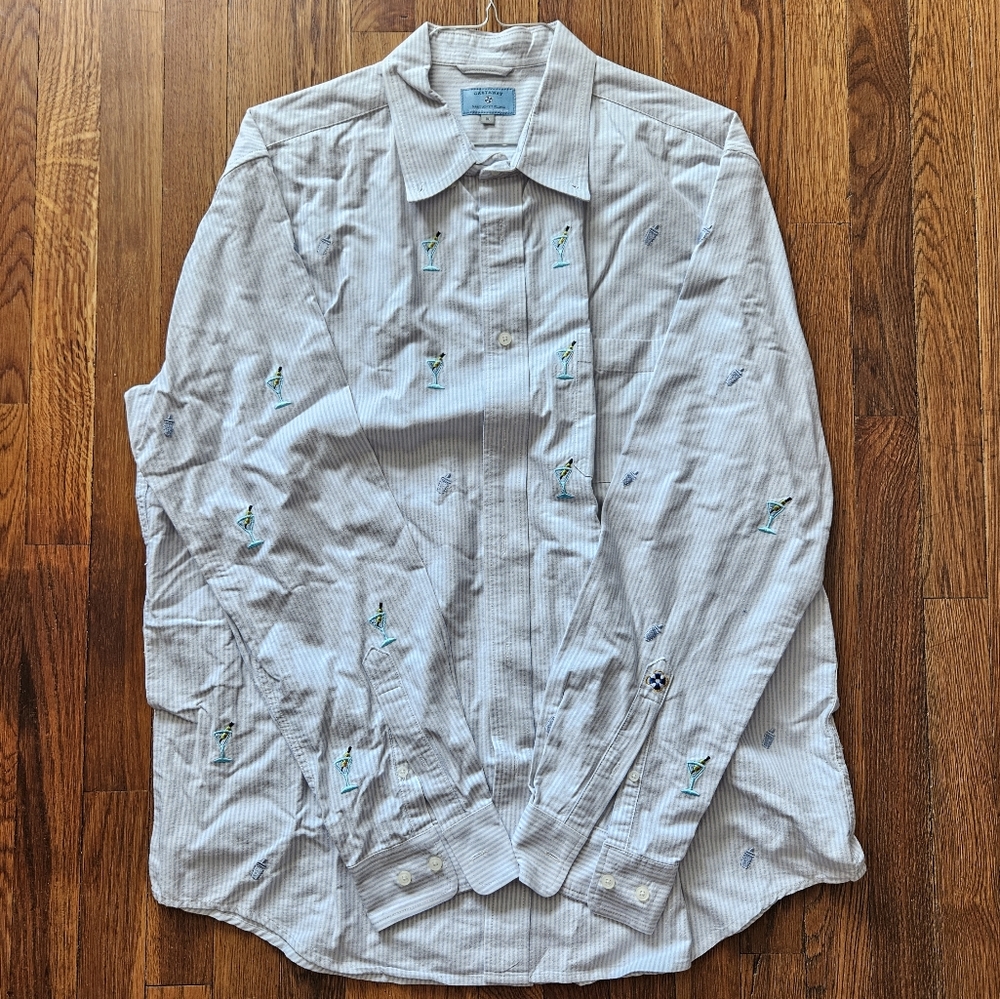 Mens Blue and White Stripe Martini Embroidered Castaway shirt XL